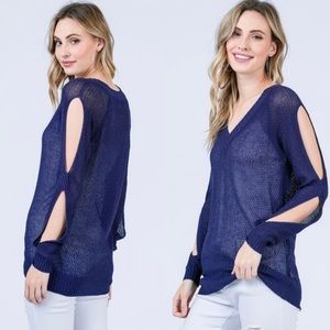 Pretty in blue slit sleeve sweater by Cozy Casual